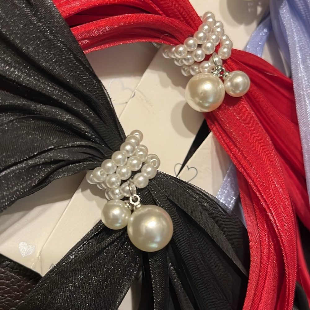 Elegant Sheer Pearl Bow Hair Clip Set of 3 – Lavender, Cranberry & Black | New - Picture 6 of 9